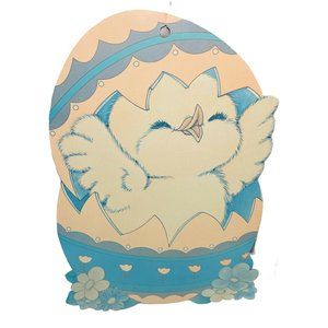 Vintage Easter Eureka? Die Cut Baby Chick Egg Flowers Cardboard Decoration